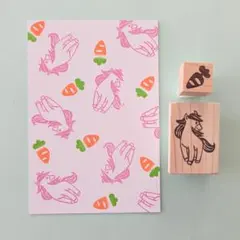 にんじん＆馬(右向き)の消しゴムはんこ2点セット　年賀状・御朱印・手帳に／午年