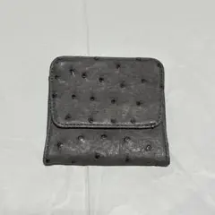 美品 オーストリッチ レザー コインケース グレー ミニ財布 カード入れ