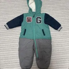 フード付きロンパース 緑とグレー