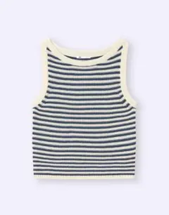 GU テクスチャーニットボーダータンクトップ ストライプ ノースリーブニット