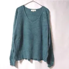 US古着 LUCKY BRAND Vネック ニット セーター くすみブルー M