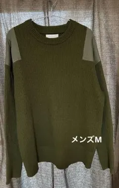 グリーン リブ編みニット セーター M メンズ カーキ