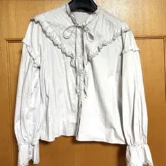 Heather フリルデザインブラウス リボン グレー