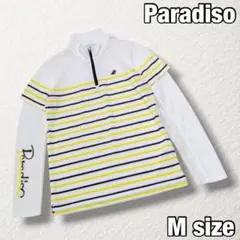 【Paradiso】ゴルフ 長袖ハーフジップシャツ ロゴ刺繍 ストライプ M