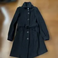 ウール ブラック ピーコート コート　細身ベルト付き