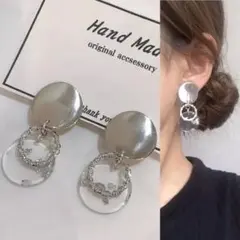 ホログラムシルバープレートピアス イヤリング ハンドメイド