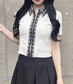 INGNI tシャツ 半袖 チェック襟ダブルジップトップス