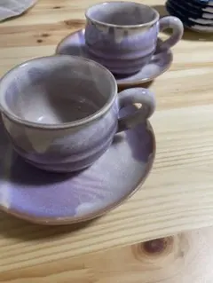 萩焼 萩むらさき 陶器 カップ＆ソーサー 2客セット ティーカップ