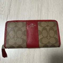 COACH 長財布 ラウンドファスナー シグネチャー レッド - メルカリ