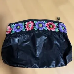 FEILER ポーチ ブラック 花柄刺繍