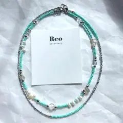 №2014 淡水パール シルバーグリーンビーズ2setネックレス