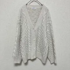 《GLOBAL WORK》 ニットカーディガン　ケーブルＶネック　アイボリー