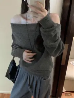 SHEIN オフショルダールーズニットセーター グレー Sサイズ