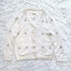 ジェラートピケ 星柄 もこもこカーディガン ルームウェア スター ホワイト F
