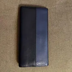 PRADAプラダ メンズ Saffiano 長財布 バイカラー ブルー