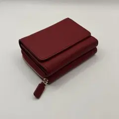 【新品/未使用】正月特価！牛革レザー製 3つ折り財布 赤　シボ調