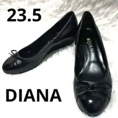 DIANA ウェッジソール 黒 レザー パンプス リボン 23.5 フォーマル