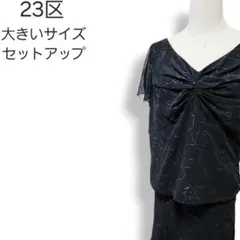 大きいサイズ★23区 ラメフラワー柄 シアーブラウス スカート セットアップ 黒