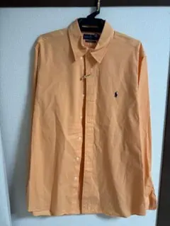 【美品】Ralph Laurenポニー刺繍シャツオレンジ長袖 LG ボタンダウン