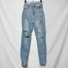 SHEIN シーイン スキニージーンズ ダメージ加工 クラッシュ ハイウエスト