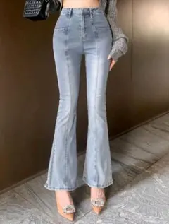 DAZY ポケットつき ソリッドカラー フレアデニムパンツ カジュアル