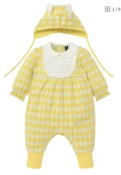 ベビー服 黄色 チェック柄 ワンピース 帽子付き