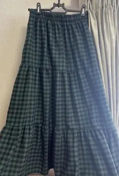 nugu グリーンブラックチェック フレアスカート