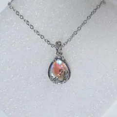 ボタニカル彫刻ホワイトムーンストーンシルバーネックレスE-09