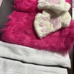 猫の手　 ルーズソックス　 ピンクファー ロングレッグウォーマー