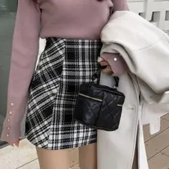 インパン裏地付きチェック柄ツイードミニスカート