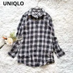 ユニクロ　UNIQLO フランネルチェックシャツ　M 長袖　綿100% 紺　白