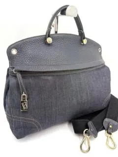 ✨美品✨Furla フルラ パイパー 2way ショルダー デニム レザー