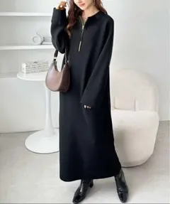 GeeRa 前後2WAYハーフジップニットワンピース S