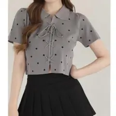 nice claup ドットニットトップス グレー