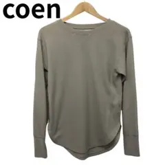 コーエン グレー ラウンドネック長袖カットソー裾ラウンドカット ワッフル生地