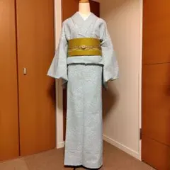 小紋着物ポリエステル単衣身丈167.5cmトールサイズ水色　着物のみです