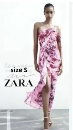 ZARA ストラップレス　アシンメトリー花柄ワンピース新品未使用
