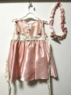 【即日発送】80 90cm ベビードレス　ピンク 花柄　刺繍　フォーマル