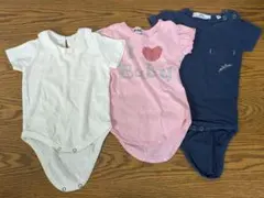 MONBEBE 他 半袖ロンパース 3枚セット 80cm 白 ピンク ネイビー