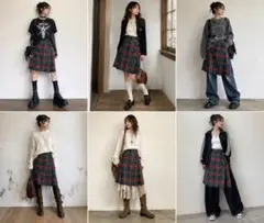 CHELL キルト スカート タータンチェック 巻きスカート ウール 3連ベルトのサムネイル
