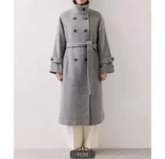 尾州シャギースタンドカラーロングコート　グレーサブ