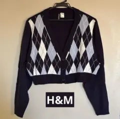H&M DIVIDED アーガイル柄 ショート丈 カーディガン ボレロ Lサイズ