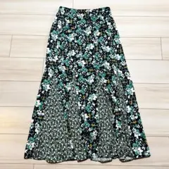 カデュネ フレアスカート リーフ柄 25ss ロングスカート CADUNE M