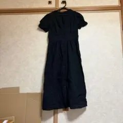 GU ロングワンピース 半袖 黒 ブラック 綿100% 予備ボタン付き ジーユー