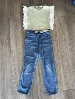 グリーンレベルリラクシング　ベスト&デニムセット　S(120-130)