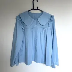 丸襟ブラウス　フリル付き　水色　レディースLサイズ