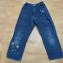 【pom ponette】デニム花柄刺繍ワイドパンツ