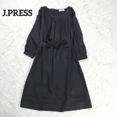 美品☆ジェイプレス　Aライン　ワンピース　ベルト　タック　フォーマル　黒　L
