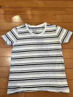 無印　ホワイト/ネイビー ストライプ Tシャツ XS