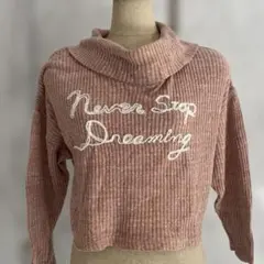 【Heather】ピンク 刺繍入り 長袖リブニット F